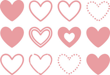 Love vector pattern with pink outlined and filled hearts in rows and columns