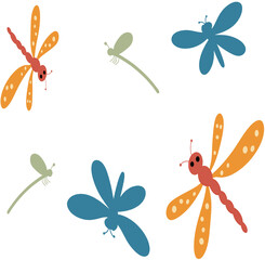Illustration of Vibrant Dragonflies in Flight Highlighting Delicate Wing Patterns and Natural Insects