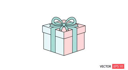 Pastel Gift Box with Ribbon and Bow Present for Celebration.