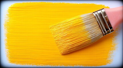 Fototapeta premium a hand holding a colorful paintbrush against a bright yellow background