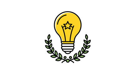 Creative Idea Light Bulb with Star and Laurel Wreath Icon.