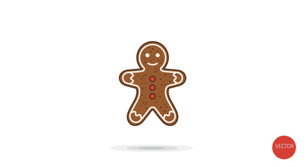 Festive Gingerbread Man Cookie Illustration with White Icing Details.