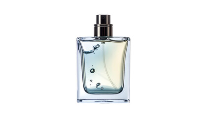Rectangular glass perfume bottle with liquid and air bubbles inside