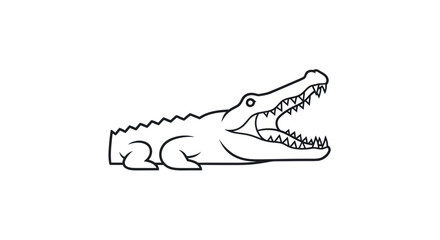 Black and White Line Art Illustration of a Fierce Crocodile with Open Mouth and Sharp Teeth.