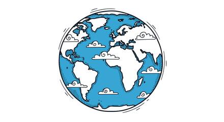 Stylized Earth Globe with Continents Oceans and Clouds Illustration.
