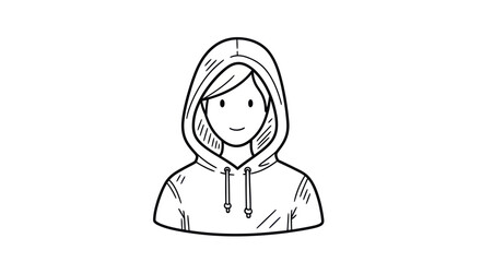 Sketch of a person wearing a hoodie with a smiling expression.