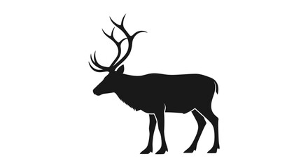Black Silhouette of a Majestic Stag Deer with Large Antlers.