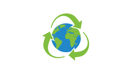 Green recycling arrows encircling a vibrant planet Earth illustration.