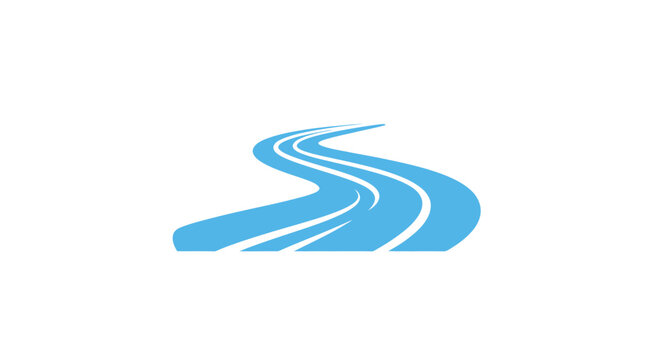Stylized Blue Wavy Path or River Flow Graphic Icon.