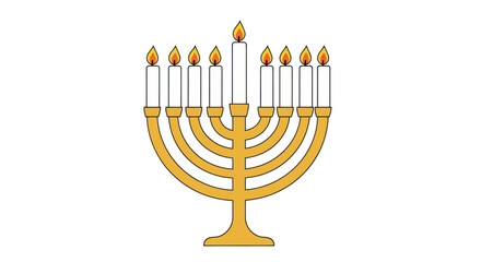 Golden Menorah with Nine Lit Candles Symbol of Hanukkah Celebration.