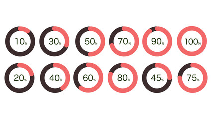 進捗率が分かる円グラフのイラストセット