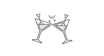 Two Martini Glasses Toasting with Olives Minimalist Line Art.