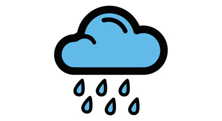 Blue cartoon cloud with falling raindrops representing rain.