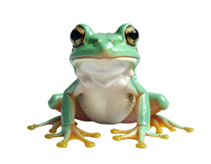 Green tree frog sitting and looking forward isolated on black background isolated on white background isolated on transparent background