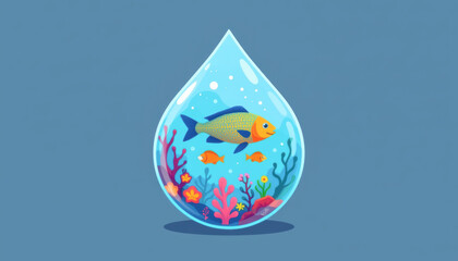 Fototapeta premium Aquatic Ecosystem Inside Transparent Water Droplet