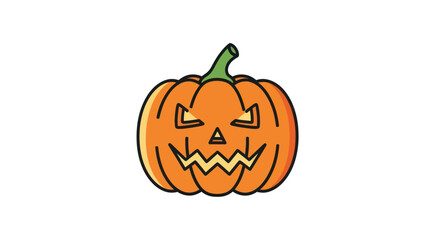 Spooky Orange Jack-o-Lantern Cartoon Illustration with Green Stem.