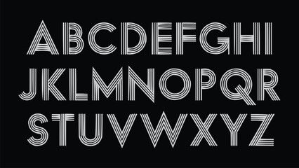 Modern striped geometric alphabet uppercase letters linear design with optical illusion style for typography poster and branding © Vectyx