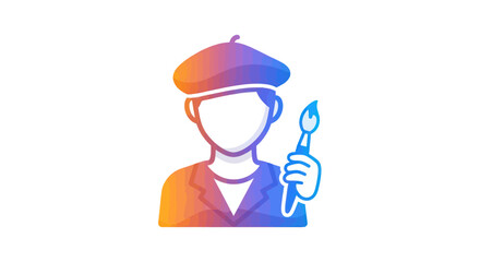 Stylized illustration of an artist wearing a beret and holding a paintbrush.