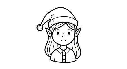 Cartoon Elf Girl with Santa Hat and Pointed Ears.