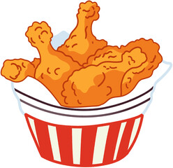 Crispy Fried Chicken Drumsticks in a Classic Red and White Striped Bucket Representing Popular Fast Food and Comfort Eating