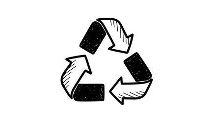 Hand-drawn Recycle Symbol with Arrows and Black Fill.