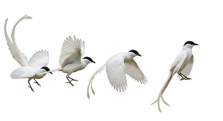 Obraz premium Elegant white birds in flight showcasing graceful movement against a clear backdrop.