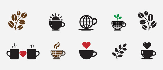 Coffee Cup Vector Icon Set Illustration Featuring Coffee Beans and Love