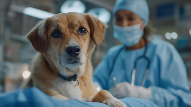A veterinarian performing surgery on a rescued stray dog in a modern clinic emphasizing professionalism dedication medical expertise compassion and animal healthcare. three