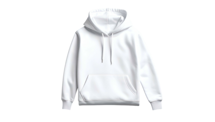 White hoodie with drawstring and kangaroo pocket, simple apparel