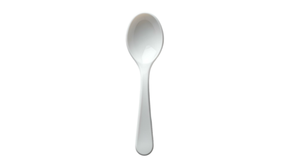 Isolated white plastic spoon centered on a stark black background