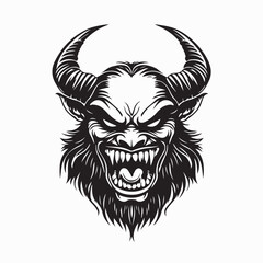 Scary Devil Head with Large Fangs Vector Design on white background