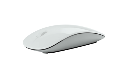 Glossy white computer mouse isolated on a solid black background