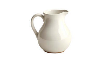 Creamy, light-colored ceramic pitcher with handle and spout