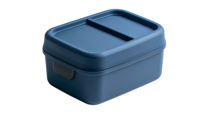 Angled view Matte blue, rectangular lidded container