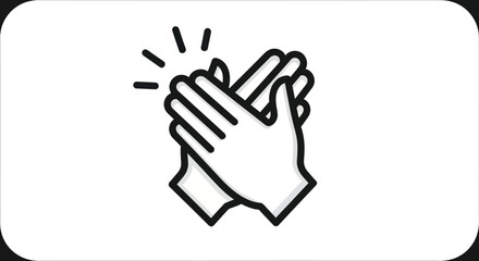 Obraz premium Black Outline Icon of Clapping Hands with Radiating Lines.