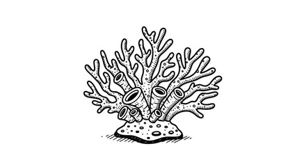 Stylized Black and White Coral Illustration on a Spotted Base.