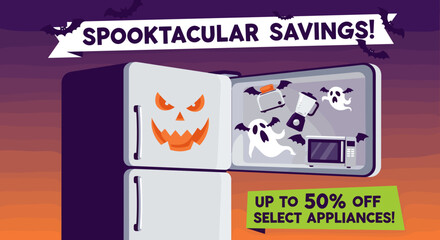 Spooktacular Savings Halloween sale graphic for kitchen appliances