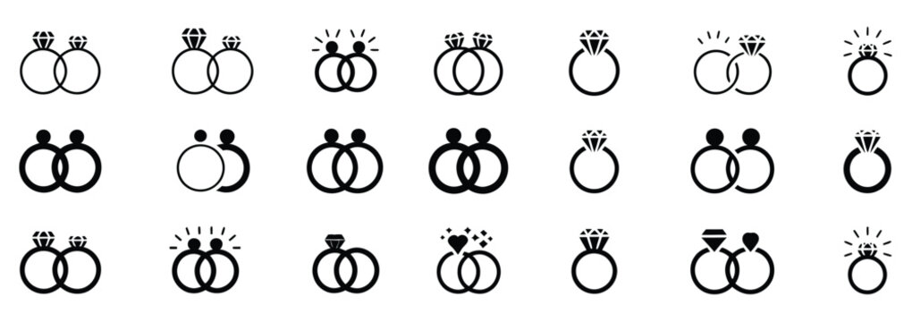 WebElegant sparkling diamond rings icons convey love and commitment perfect for wedding planning resources, jewelry store promotions, and celebrating everlasting romance
