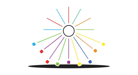 Colorful Geometric Design with Rays and Cubes Emanating from a Central Circle.