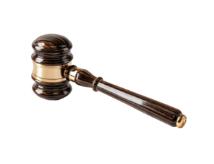 Dark wooden gavel with gold accents