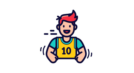 Naklejka premium Cartoon Basketball Player with Red Hair and Yellow Jersey Number 10.