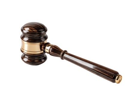 Dark wooden gavel with gold accents