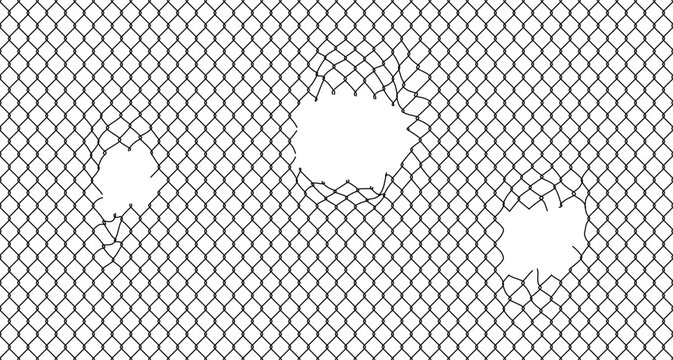 Broken wire mesh fence background