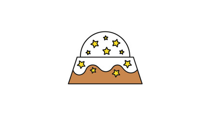 Cartoon Cake with Stars Brown Base White Frosting and Dome Topping.