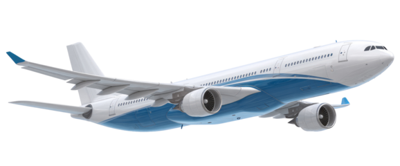 White and blue passenger jet in flight