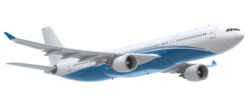 White and blue passenger jet in flight