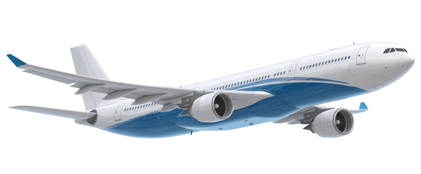 White and blue passenger jet in flight