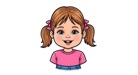 Cartoon Girl with Pigtails - A Cheerful Portrait of Childhood Innocence.