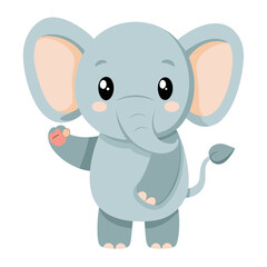 Cute cartoon baby elephant waving hello isolated on white background