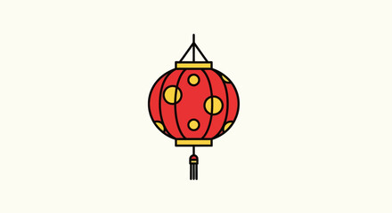 Traditional Red Chinese Lantern with Yellow Polka Dots and Tassel.
